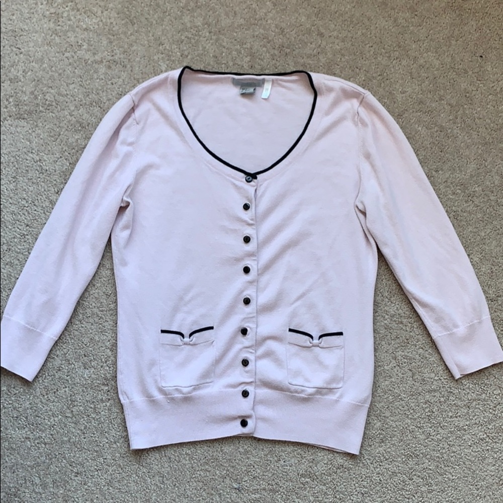 H&M Light Pink Button Front Knit Cardigan Contrast Trim Pockets Size S